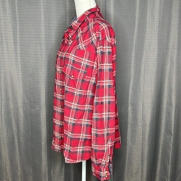 JACHS GIRLFRIEND XXL RED AND BLUE PLAID LONG SLEEVE SNAP FRONT SHIRT BEA - Picture 3 of 7
